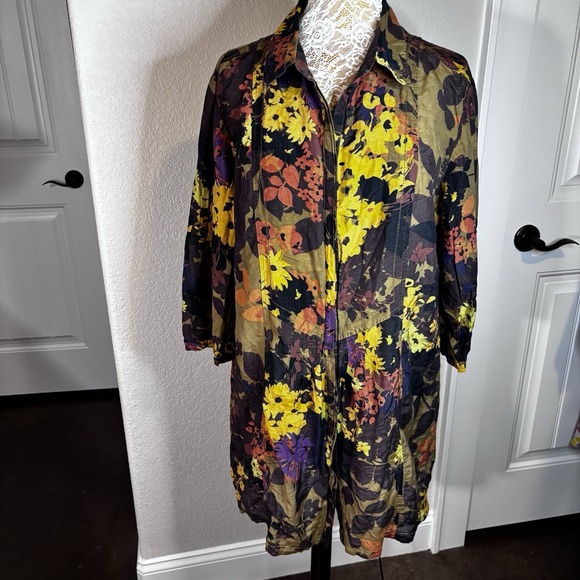 Coldwater Creek Tops - Coldwater Creek Tunic Top Women's XL Button Front Floral Cotton Silk Blend